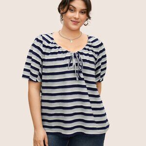 BloomChic Plus Size Navy Grey and Cream Striped Top Size 22-24